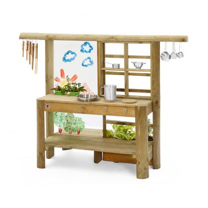 Plum Discovery outdoor kitchen with planter and lantern - natural