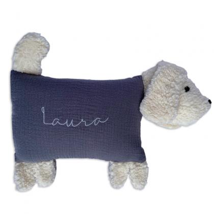 Little Friends cuddly pillow dog Lotta, personalizeable - grey