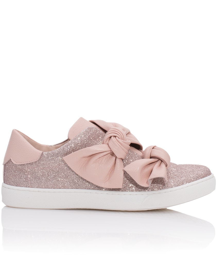Kids Style Lounge Florens Leder Sneakers mit Glitzer und XL Schleifen in puderrosa Kindermode online kaufen